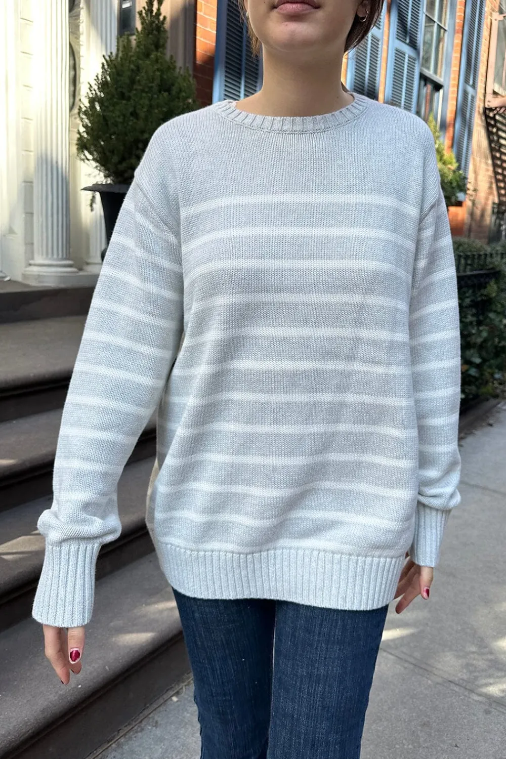 Brianna Thin Stripe Cotton Sweater Cotton