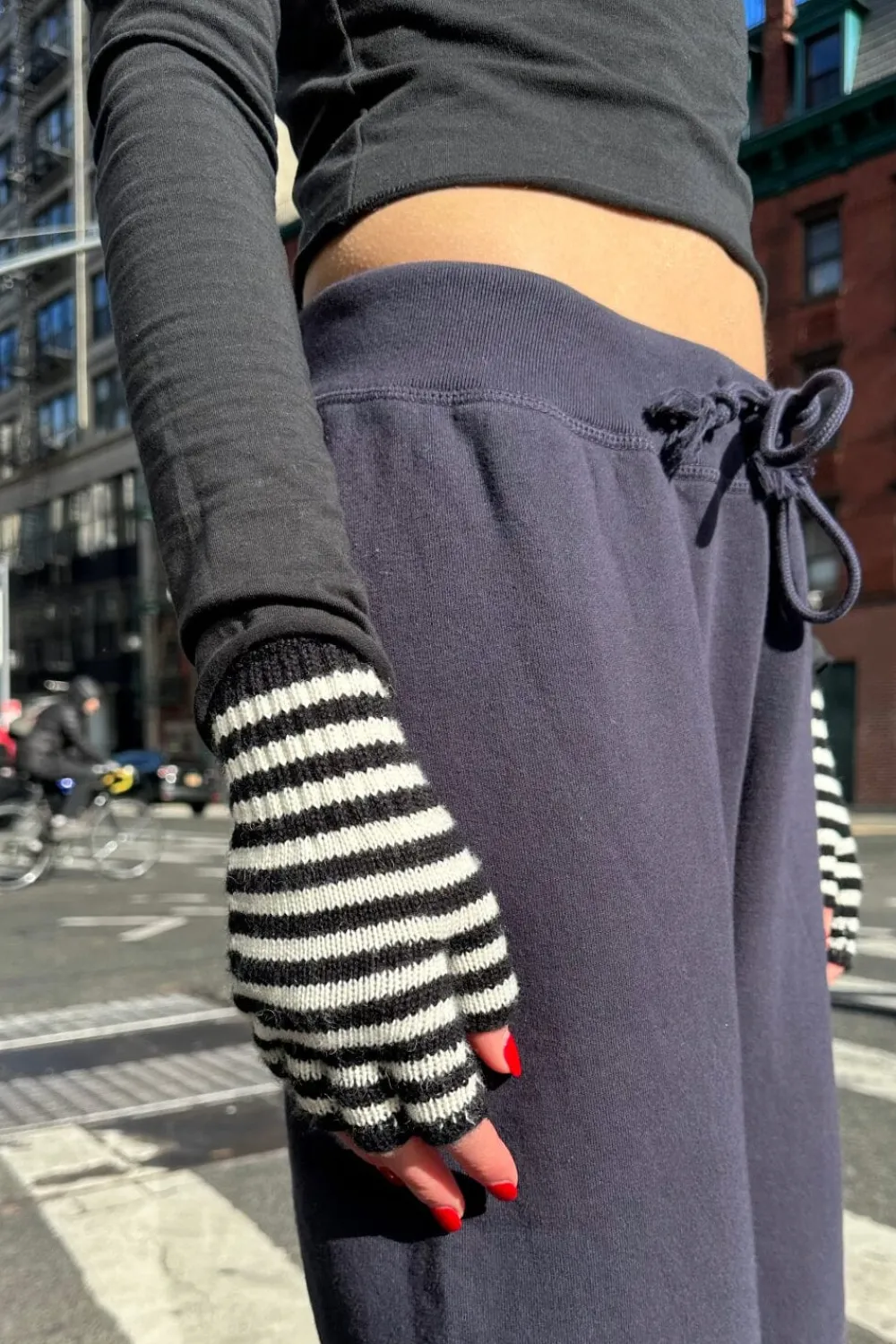 Outlet Fingerless Wool Striped Gloves Stripes