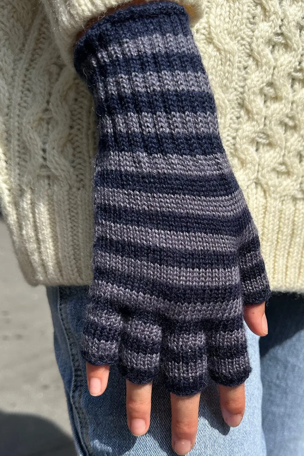 Outlet Fingerless Wool Striped Gloves Stripes