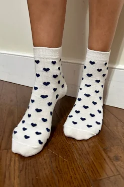 Hot White And Navy Heart Socks Socks